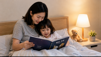 媽媽-小孩-看書-媽媽帶小孩在床上讀書