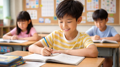 小學生正在教室專心寫作業